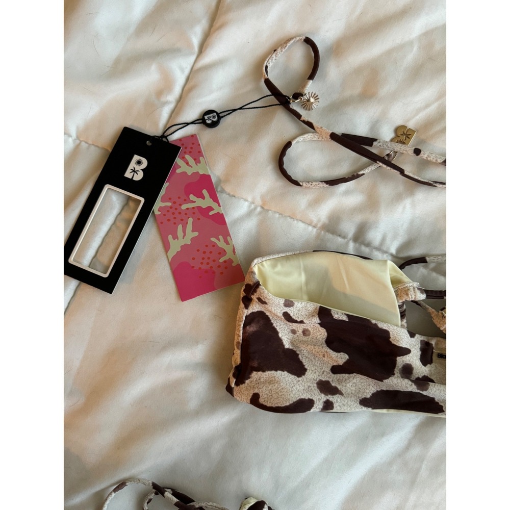 NWT Blackbough Women's Brown Penny Cow Print Tie Bikini Top & Bottom Set Size S - Picture 13 of 15